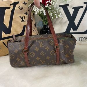 Louis VUITTON VINTAGE MONOGRAM PAPILLON 26 BROWN LEATHER SHOULDER / DUFFLE BAG